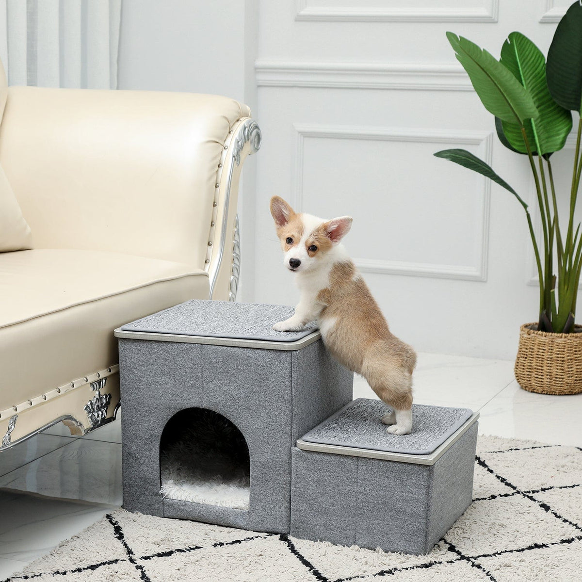 2 in1 Pet Non-Slip Steps and Removable Deluxe Pet House
