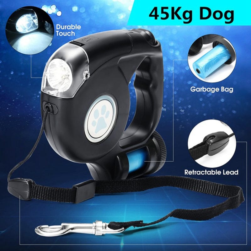 4.5M Extendable Multi-functional LED Dog Leash With Flashlight and Waste Pouch