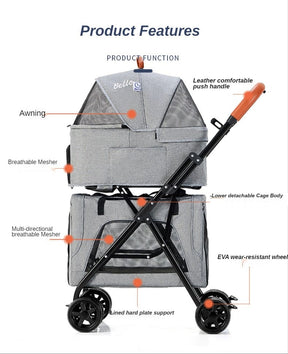 Detachable and Foldable Double-layer Pet Trolley