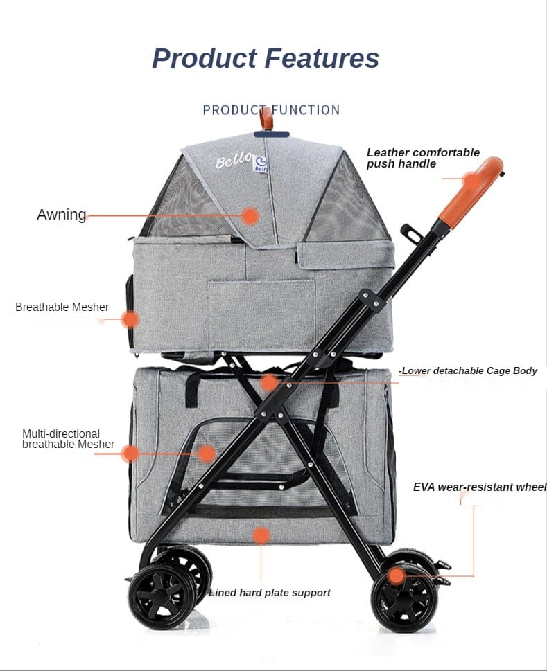 Detachable and Foldable Double-layer Pet Trolley