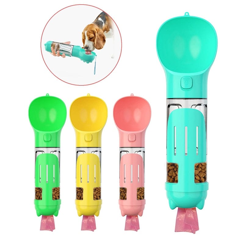 3 In 1 Portable Pet Water Bottle, Food Dispenser, and Potty Bag Dispenser
